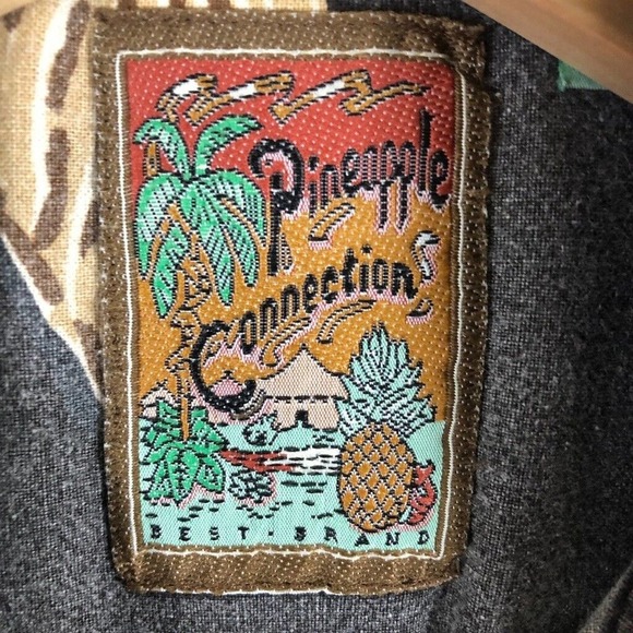 PINEAPPLE Connection Shirt Gray Leaf Print Button Up Short Sleeve Size Large - Picture 7 of 14